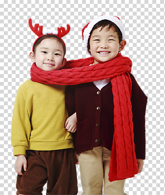 편집이미지 여자 남자 어린이 크리스마스 산타모자 서기 웃음 상반신 두명 앞모습 팔짱 목도리 유치원생 한국인 머리띠 PNG 감싸기 편집소스 모자 잡화 기념일 뷰포인트 장신구 모션 표정 사람 동양인 파일형식 인종 이벤트