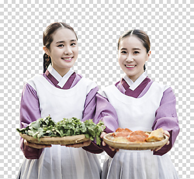 편집이미지 여자 채소 서기 웃음 들기 상반신 성인 두명 앞모습 30대 앞치마 한국인 한복 전 PNG 궁녀 성인여자만 편집소스 한국전통 음식 뷰포인트 모션 표정 사람 동양인 장년 전통의상 여자만 성인만 파일형식