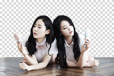 편집이미지 여자 엎드리기 포즈 무표정 웃음 상반신 20대 성인 두명 앞모습 친구 청춘 우정 한국인 PNG 뷰티라이프 성인여자만 트윈룩 편집소스 손풍기 라이프스타일 옷 감정 뷰포인트 컨셉 관계 모션 표정 사람 동양인 청년 선풍기 휴대용 여자만 성인만 파일형식