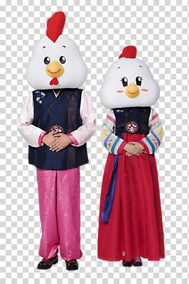 전신 편집이미지 커플 여자 남자 새해 서기 성인 두명 앞모습 닭띠 닭 한복 닭캐릭터 손모으기 PNG 공손 닭머리 동물탈 인형탈 정유년 편집소스 한국전통 뷰포인트 동물캐릭터 관계 모션 조류 사람 손짓 십이지신 전통의상 탈 파일형식 2017년