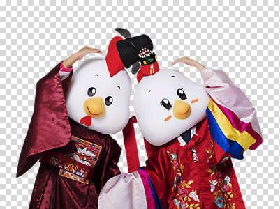 편집이미지 커플 여자 남자 결혼 새해 서기 상반신 성인 두명 앞모습 손잡기 닭띠 닭 한복 전통혼례 닭캐릭터 혼례복 PNG 손하트 닭머리 동물탈 인형탈 정유년 편집소스 한국전통 뷰포인트 동물캐릭터 관계 모션 조류 사람 손짓 이벤트 십이지신 전통의상 전통의례 탈 파일형식 2017년