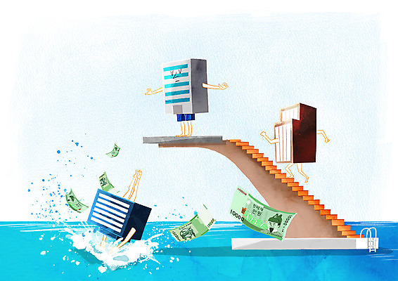 PSD 돈 일러스트 부동산 사람없음 건물 가격 하락 사회이슈 다이빙 내집마련 다이빙대 국내일러스트 건축물 컨셉 수영 재산 수중스포츠 파일형식