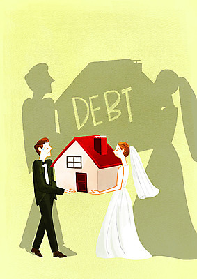 전신 PSD 여자 남자 웨딩드레스 결혼 일러스트 신혼부부 주택 그림자 들기 정장 턱시도 성인 두명 부채 사회이슈 내집마련 빚 부담 어려움 국내일러스트 부부 드레스 옷 컨셉 모션 부동산 사람 이벤트 건물 경제 신혼 파일형식