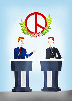 PSD 응시 남자 일러스트 상반신 성인 두명 토론 투표 선거 사회이슈 방송 후보 국내일러스트 시선 컨셉 사람 민주주의 파일형식