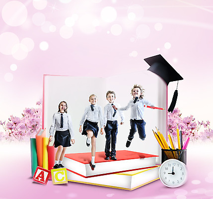 전신 PSD 서양인 외국인 편집이미지 여자 남자 초등학생 어린이 시계 학사모 졸업 여러명 앞모습 10대 책 연필 진달래 이미지편집 모자_잡화 학생 교육 꽃 뷰포인트 다수 청소년 학용품 사람 인종 필기구 파일형식