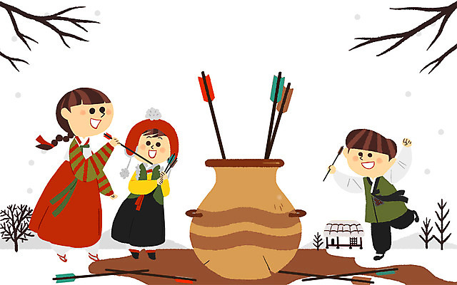 전신 PSD 여자 남자 어린이 겨울 일러스트 방학 세명 전통놀이 눈 한복 투호 국내일러스트 자연요소 한국전통 전통 계절 놀이 날씨 휴가 사람 전통의상 파일형식