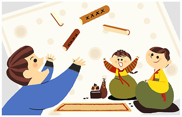 PSD 여자 명절 남자 어린이 일러스트 가족 상반신 성인 세명 전통놀이 윷놀이 한복 친척 국내일러스트 한국전통 전통 기념일 관계 놀이 사람 전통의상 파일형식