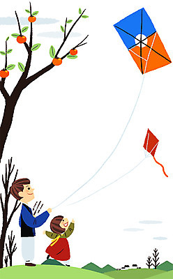 전신 PSD 나무 여자 명절 남자 일러스트 하늘 감 성인 두명 전통놀이 한복 연날리기 방패연 가오리연 국내일러스트 식물 한국전통 전통 기념일 과일 놀이 사람 전통의상 연 파일형식