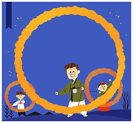 전신 PSD 여자 남자 어린이 일러스트 가족 성인 세명 전통놀이 야간 한복 쥐불놀이 국내일러스트 자연요소 한국전통 전통 관계 놀이 사람 전통의상 파일형식