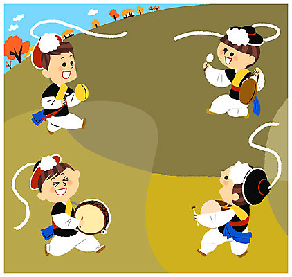 전신 PSD 남자 악기 일러스트 여러명 성인 전통놀이 풍물놀이 사물놀이 북 장구 꽹과리 국내일러스트 전통 음악 다수 놀이 타악기 국악기 국악 사람 전통공연 파일형식