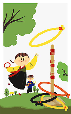 전신 PSD 나무 여자 남자 어린이 일러스트 두명 전통놀이 시골 고리 던지기 한복 고리던지기 국내일러스트 식물 한국전통 전통 모션 놀이 사람 전통의상 파일형식