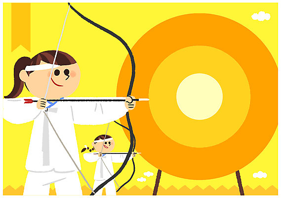 PSD 여자 남자 어린이 일러스트 화살 상반신 두명 전통놀이 한복 활 활쏘기 대표적 국내일러스트 한국전통 전통 모션 놀이 사람 전통의상 파일형식