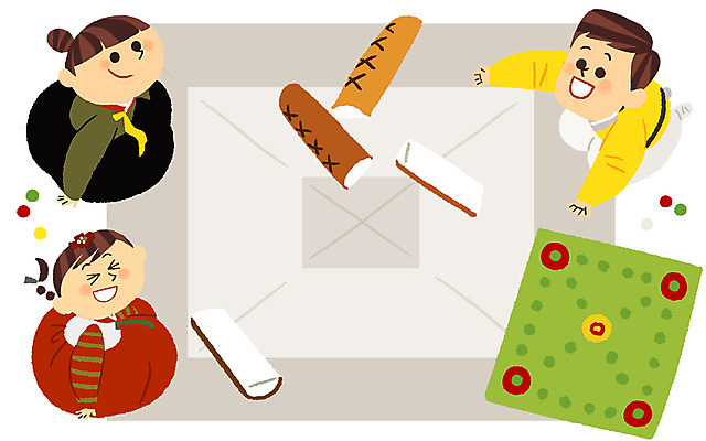 PSD 여자 명절 남자 어린이 일러스트 가족 상반신 세명 전통놀이 경쟁 말_게임 윷놀이 한복 즐거움 게임판 국내일러스트 한국전통 전통 기념일 감정 컨셉 관계 놀이 사람 전통의상 파일형식