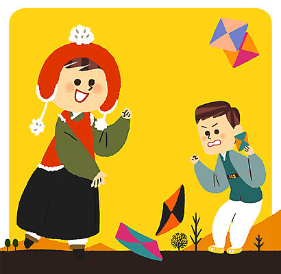 전신 PSD 여자 남자 어린이 일러스트 두명 전통놀이 경쟁 한복 즐거움 딱지 딱지치기 국내일러스트 한국전통 전통 감정 컨셉 놀이 사람 전통의상 파일형식