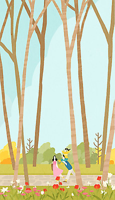 전신 PSD 공원 여자 남자 어린이 일러스트 가족 성인 세명 축제 봄 산책 튤립 목말 산수유 국내일러스트 계절 공공시설 꽃 관계 모션 휴식 사람 파일형식