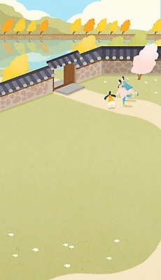 전신 PSD 나무 여자 남자 꽃 어린이 일러스트 봄꽃 가족 한옥 성인 세명 담장 강 축제 봄 산책 연못 한옥마을 국내일러스트 식물 한국전통 계절 고건축 관계 휴식 사람 마을 파일형식