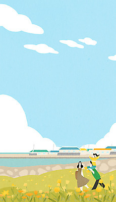 전신 PSD 여자 남자 어린이 바다 꽃밭 일러스트 가족 상반신 성인 세명 마을 축제 봄 산책 목말 유채 국내일러스트 계절 꽃 관계 모션 휴식 사람 파일형식