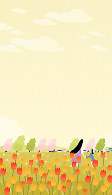 PSD 여자 꽃 딸 어린이 꽃밭 일러스트 모녀 엄마 상반신 성인 두명 축제 봄 산책 튤립 벚꽃 도시 국내일러스트 식물 계절 가족 휴식 사람 파일형식