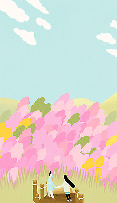 전신 PSD 커플 여자 남자 일러스트 봄꽃 산 풍경 성인 두명 손잡기 축제 봄 등산 진달래 철쭉 국내일러스트 계절 꽃 관계 모션 사람 트래킹 파일형식