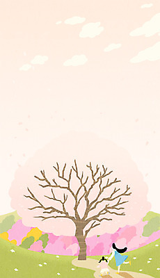 전신 PSD 여자 어린이 일러스트 모녀 성인 두명 축제 봄 산책 벚꽃 진달래 벚꽃축제 국내일러스트 계절 꽃 딸 가족 엄마 휴식 사람 꽃축제 파일형식