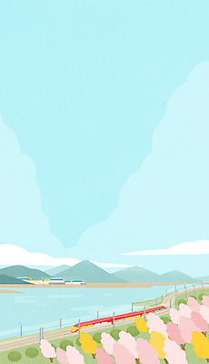 PSD 섬 일러스트 산 풍경 해변 사람없음 축제 봄 기차 매화 산수유 국내일러스트 계절 꽃 육상교통 바다 대중교통 파일형식