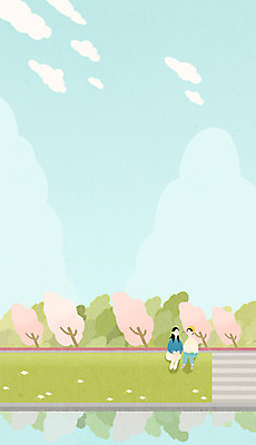 전신 PSD 여자 일러스트 산 앉기 성인 두명 강 축제 봄 벚꽃 강가 가로수 담소 국내일러스트 계절 꽃 모션 사람 파일형식