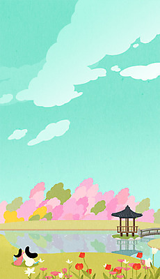 PSD 공원 여자 호수 일러스트 앉기 상반신 성인 두명 축제 봄 튤립 진달래 정자 철쭉 담소 국내일러스트 건축물 계절 공공시설 꽃 모션 사람 파일형식