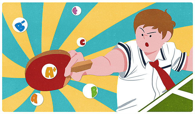 PSD 학생 남자 교복 스포츠 일러스트 청소년 서브 한명 상반신 10대 시험 탁구 B 성적 A C 에이플러스 F 등급 국내일러스트 1 알파벳 옷 교육 사람 구기 점수 파일형식