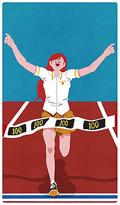 전신 PSD 학생 여자 교복 스포츠 일러스트 청소년 한명 10대 달리기 시험 우승 성적 트랙 골인 만점 100점 국내일러스트 1 옷 교육 모션 사람 최고 점수 파일형식