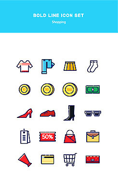 아이콘 옷 구두 상의 돈 가방 바지 양말 사람없음 쇼핑 세일 신용카드 지갑 쿠폰 볼드라인 2D아이콘 AI파일 잡화 신발 하의 금융 재산 라인아이콘 파일형식 벡터