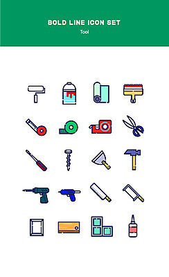 아이콘 벽지 사람없음 페인트 나사 붓 드라이버 공예 테이프 롤러 톱 DIY 도배 박스포장 접착풀 볼드라인 2D아이콘 AI파일 포장 문구용품 취미 공구 풀_접착제 라인아이콘 파일형식 벡터