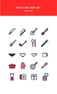 아이콘 그릇 수저 사람없음 컵 주방 프라이팬 칼 냄비 믹서 소금 볼드라인 2D아이콘 AI파일 식기 주방용품 솥 라인아이콘 파일형식 벡터
