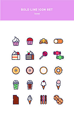 아이콘 음료 아이스크림 디저트 사탕 사람없음 케이크 도넛 머핀 빼빼로 볼드라인 2D아이콘 AI파일 음식 빵 라인아이콘 막대과자 파일형식 벡터