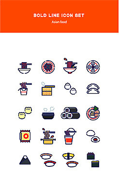 아이콘 아시아 음식 한국 사람없음 일본 중국 초밥 라면 짜장면 딤섬 삼각김밥 볼드라인 2D아이콘 AI파일 나라 중식 면류 라인아이콘 김밥 일본음식 파일형식 벡터