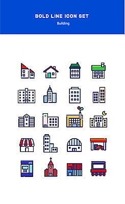 아이콘 학교 아파트 주택 병원 빌딩 사람없음 건물 교회 상점 영화관 빌라 백화점 ATM 분양 볼드라인 2D아이콘 AI파일 건축물 교육 의학 종교건축 부동산 극장 라인아이콘 파일형식 벡터