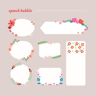 꽃 말풍선 스티커 일러스트 프레임 사람없음 세트 봄 국내일러스트 AI파일 식물 계절 파일형식 벡터