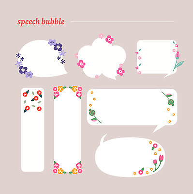 꽃 말풍선 스티커 일러스트 프레임 사람없음 세트 봄 국내일러스트 AI파일 식물 계절 파일형식 벡터