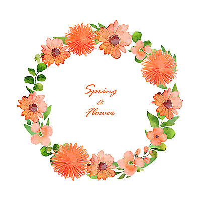 PSD 꽃 일러스트 수채화 프레임 사람없음 봄 원형프레임 꽃프레임 국내일러스트 식물 계절 원형 파일형식