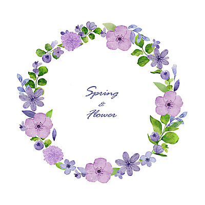 PSD 꽃 일러스트 수채화 프레임 사람없음 봄 원형프레임 꽃프레임 국내일러스트 식물 계절 원형 파일형식