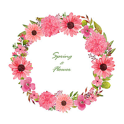 PSD 꽃 일러스트 수채화 프레임 사람없음 봄 원형프레임 꽃프레임 국내일러스트 식물 계절 원형 파일형식
