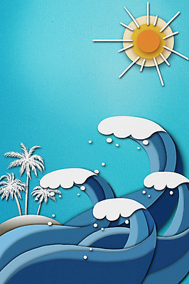 PSD 사계절 파도 바다 백그라운드 일러스트 상상 날씨 사람없음 여름 야자수 태양 페이퍼아트 여름배경 국내일러스트 자연요소 나무 계절 파일형식