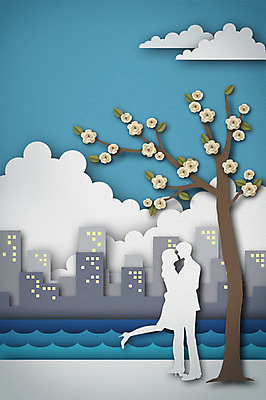 PSD 나무 구름 커플 사계절 여자 남자 실루엣 백그라운드 데이트 일러스트 상상 날씨 빌딩 성인 두명 강 봄 도심 페이퍼아트 국내일러스트 자연요소 식물 계절 관계 촬영기법 사람 건물 도시 파일형식