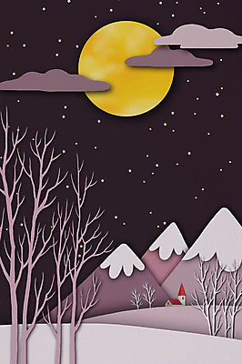 PSD 나무 구름 사계절 별 백그라운드 겨울 일러스트 상상 날씨 산 주택 사람없음 고요 달 페이퍼아트 야간 겨울배경 국내일러스트 자연요소 식물 계절 건물 파일형식