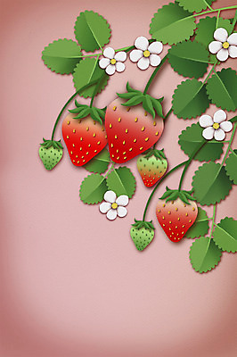 PSD 사계절 꽃 백그라운드 일러스트 상상 딸기 날씨 사람없음 봄 페이퍼아트 국내일러스트 식물 계절 과일 파일형식