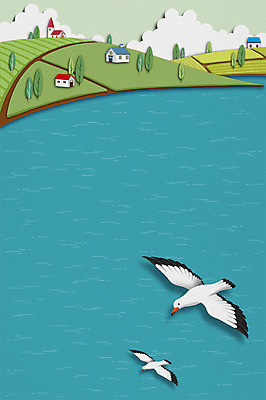 PSD 나무 구름 사계절 바다 백그라운드 일러스트 상상 갈매기 날씨 주택 사람없음 여름 평화 마을 페이퍼아트 여름배경 국내일러스트 자연요소 식물 계절 컨셉 조류 건물 파일형식