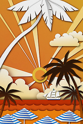 PSD 구름 사계절 바다 백그라운드 일러스트 상상 날씨 사람없음 여름 야자수 태양 노을 파라솔 페이퍼아트 크루즈 선박 국내일러스트 자연요소 나무 계절 수상교통 배_교통 파일형식