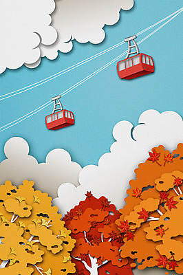 PSD 구름 사계절 백그라운드 단풍 일러스트 상상 날씨 사람없음 가을 페이퍼아트 케이블카 가을배경 국내일러스트 자연요소 계절 잎 파일형식 가을_계절