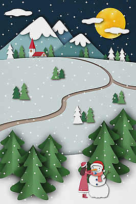 PSD 나무 사계절 여자 길 백그라운드 겨울 일러스트 상상 눈사람 날씨 한명 성인 달 눈 페이퍼아트 야간 겨울배경 국내일러스트 자연요소 식물 1 계절 사람 파일형식