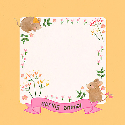 PSD 계절 꽃 두마리 일러스트 나뭇잎 프레임 사람없음 봄 쥐 프레임일러스트 국내일러스트 식물 잎 2 설치류 파일형식