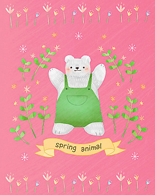 PSD 한마리 계절 꽃 포스터 일러스트 나뭇잎 사람없음 봄 백곰 국내일러스트 식물 1 잎 곰 파일형식